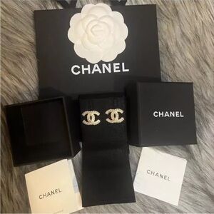 CHANEL Silver Logo Earrings